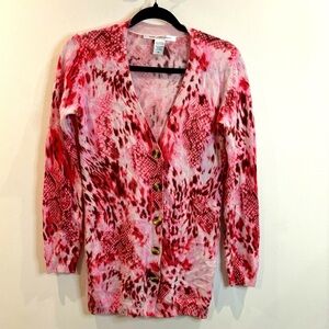 DIANE VON FURSTENBERG  Sz M 100% Cashmere Animal Print Button Up Cardigan